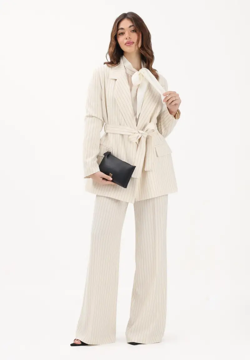 Pantalone panna da donna con motivo gessato miniatura 2