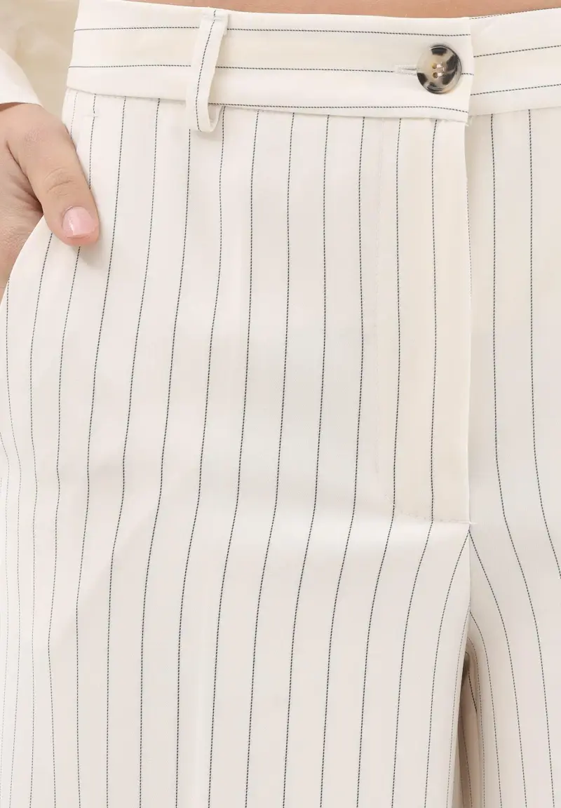 Pantalone panna da donna con motivo gessato miniatura 3