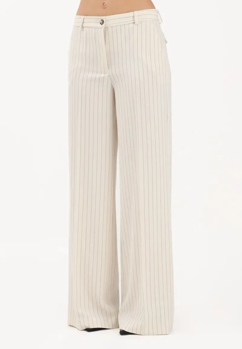 Pantalone panna da donna con motivo gessato