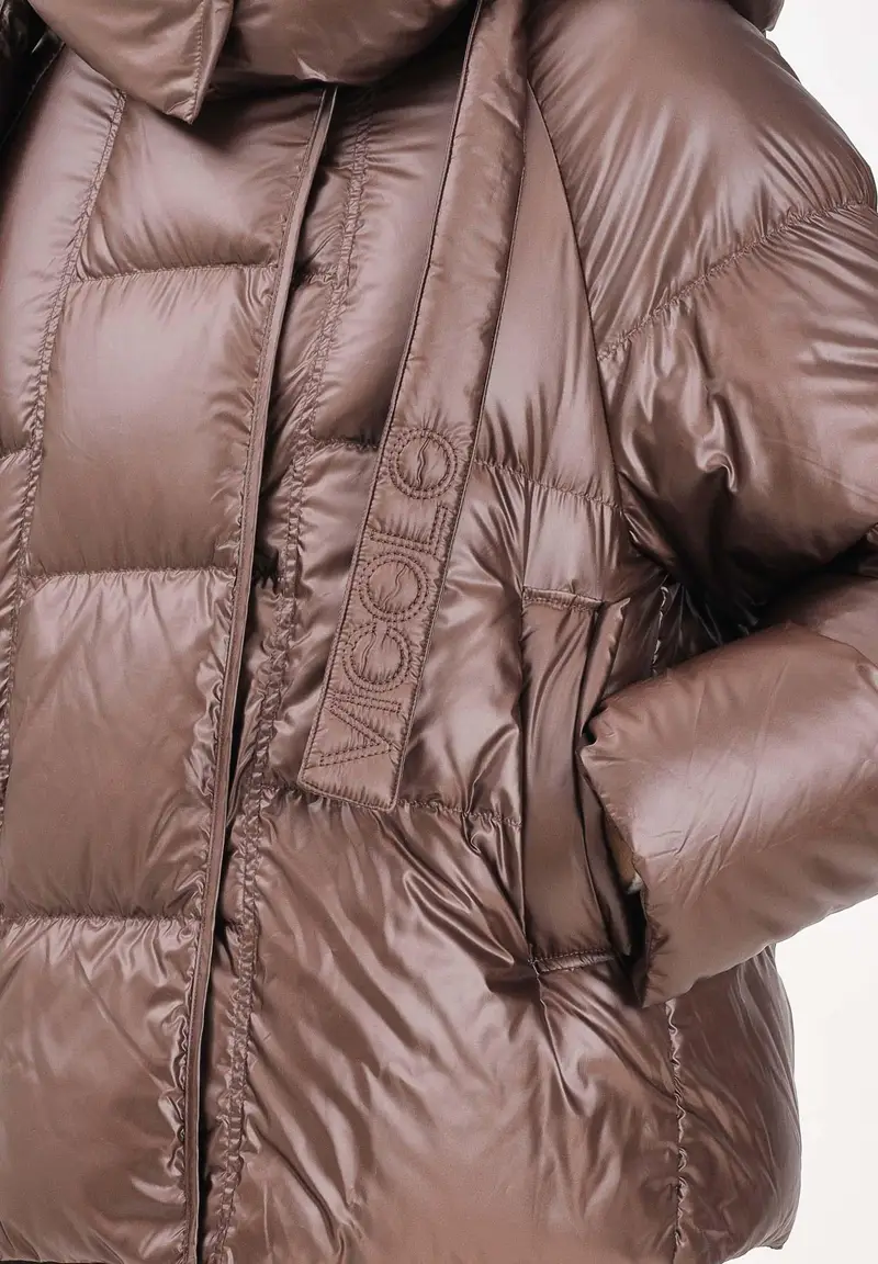 Piumino marrone da donna con maxi cappuccio miniatura 3