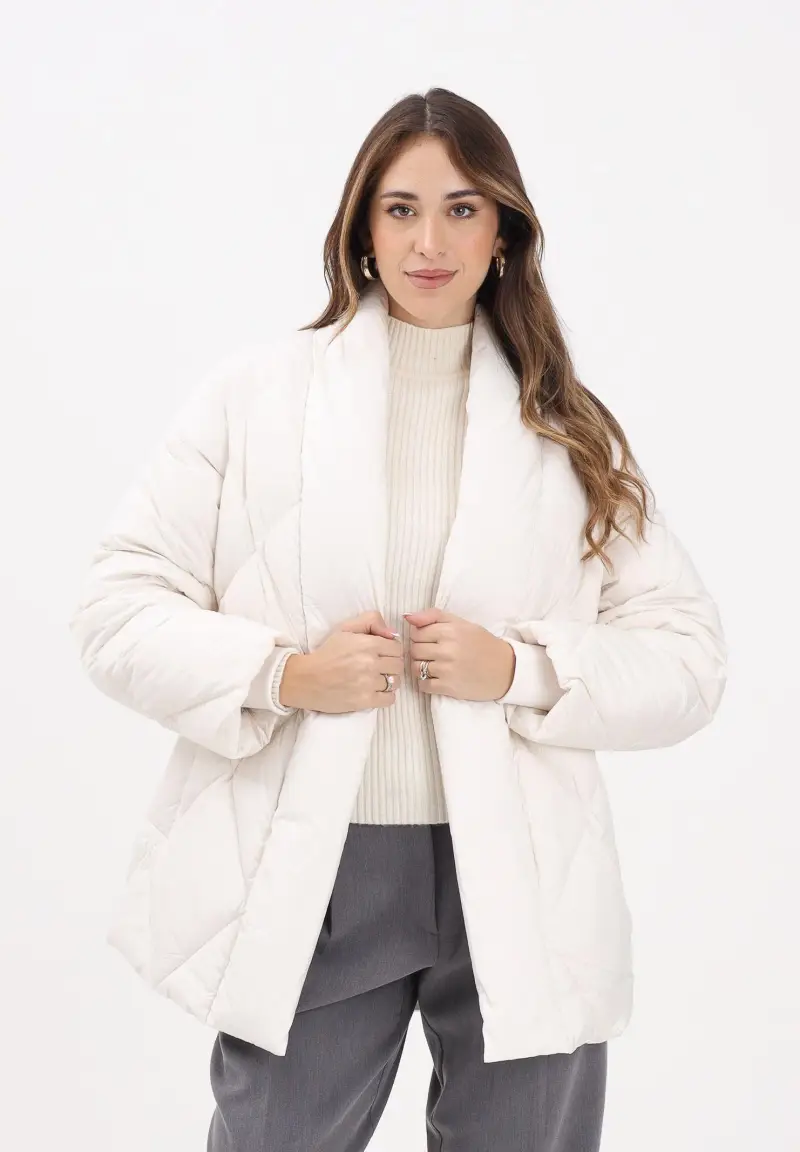 Piumino panna da donna con cintura miniatura 2