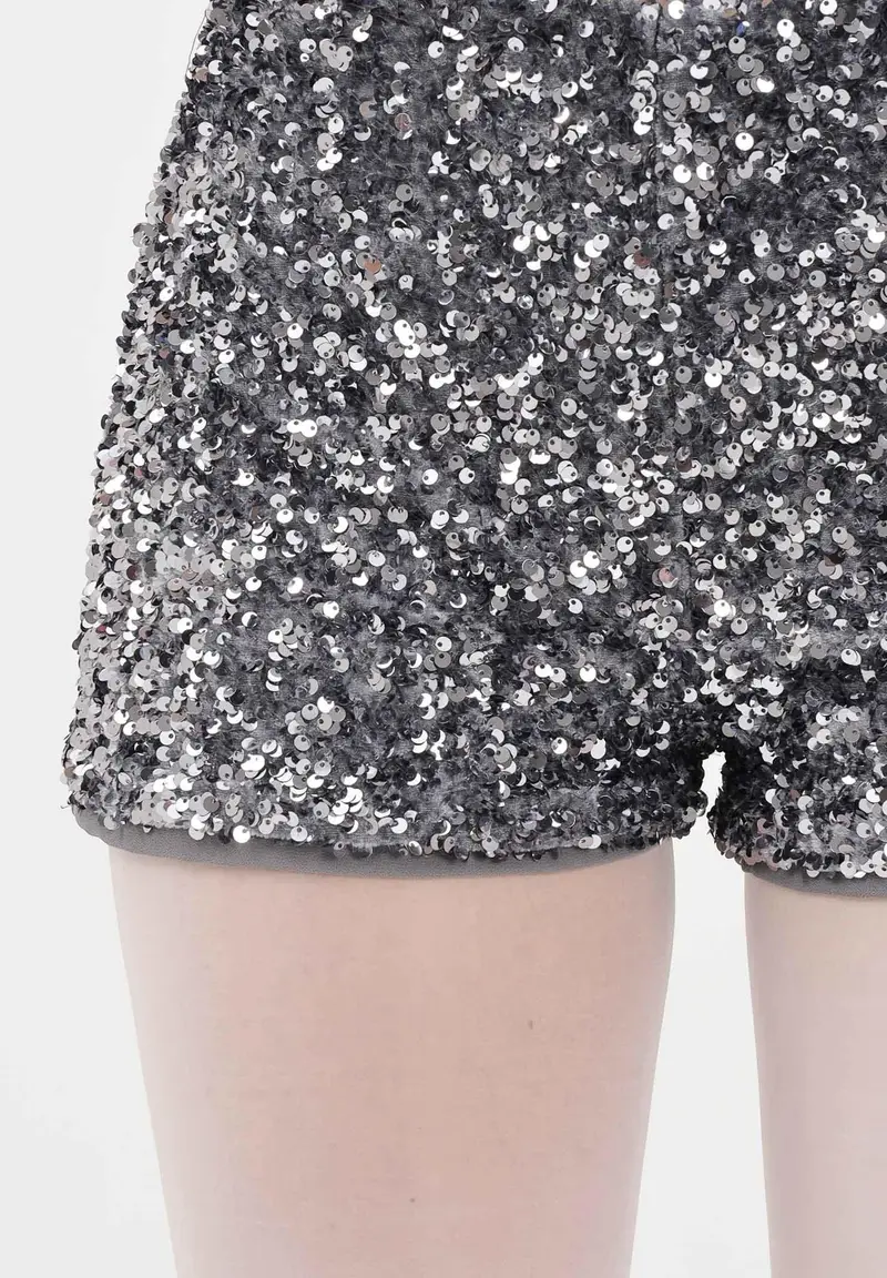 Shorts grigio da donna ricoperto di paillettes miniatura 3