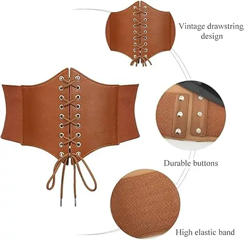 VicSec Cintura Elastica con Corsetto in Vita, Cintura con Lacci Retrò, Cintura Elastica Larga Nera per Donna Corsetto miniatura 2