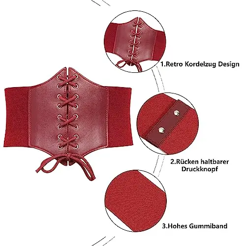 VicSec Cintura Elastica con Corsetto in Vita, Retrò Larga Nera per Donna con Lacci Legati miniatura 2