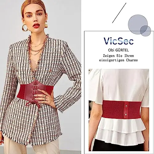 VicSec Cintura Elastica con Corsetto in Vita, Retrò Larga Nera per Donna con Lacci Legati miniatura 3