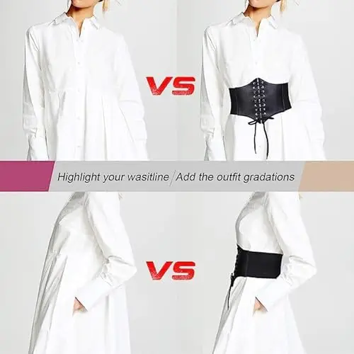VicSec Cintura Elastica in Vita con Corsetto Retrò Larga Nera per Donna e Ragazza con Lacci miniatura 2
