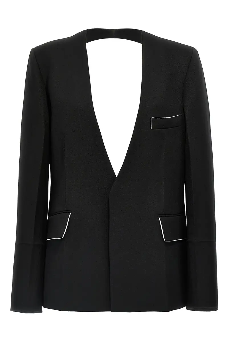 Blazer Shrunken Collarless Open-Back Nero