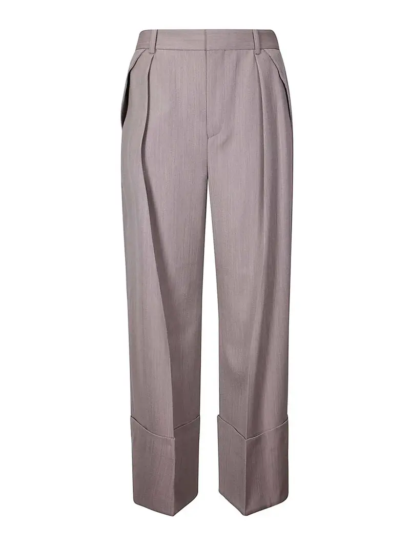 Pantaloni con risvolto a gamba larga Grigio Chiaro
