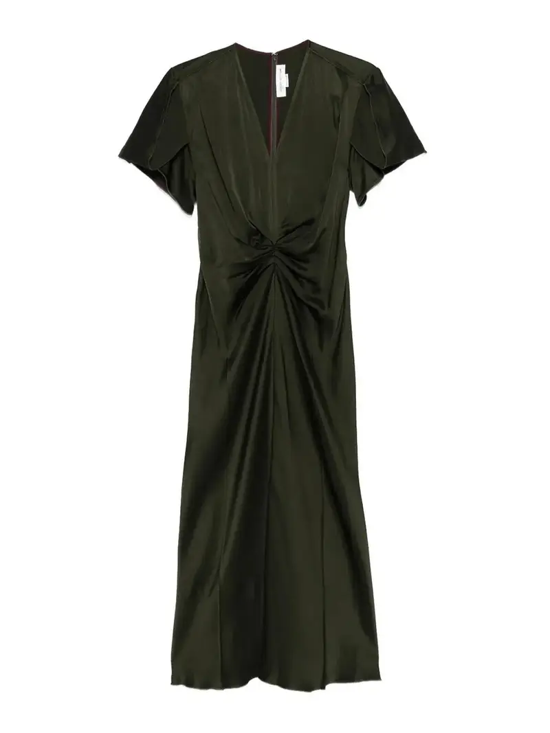 Vestito midi con scollo a V intrecciato Verde