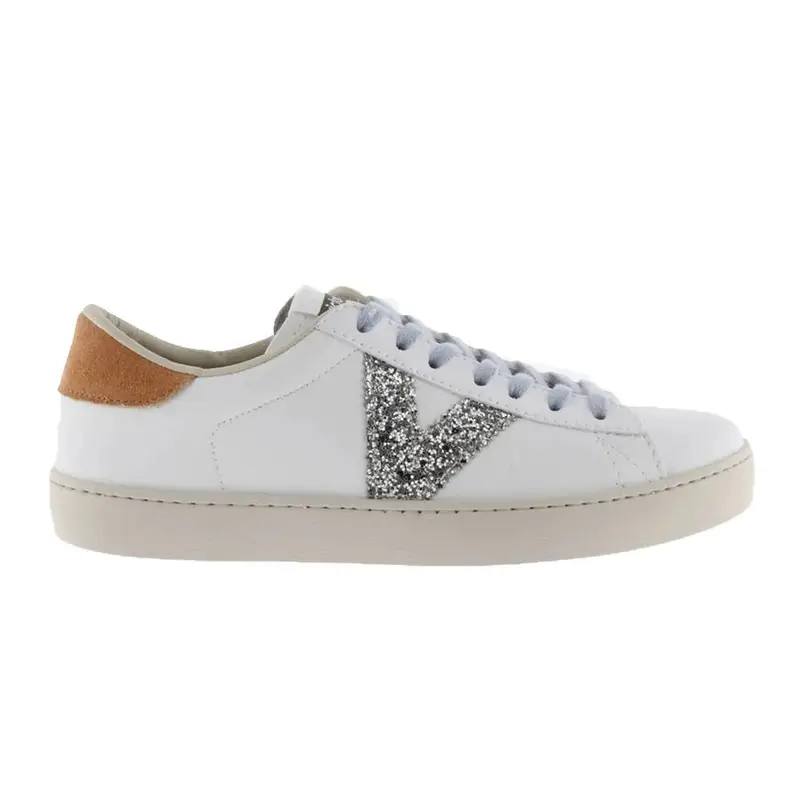 Berlin effetto Pelle e Glitter Bianco Marrone Argento - Sneakers Donna EUR 39