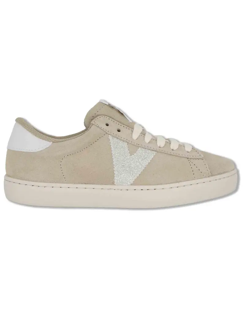 Sneakers Berlin in camoscio beige con logo glitter Donna 1126239 80_Beige