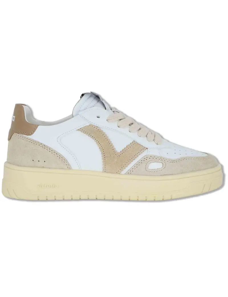 Sneakers Seul in pelle bianca con logo beige Donna 1257136 80_Beige