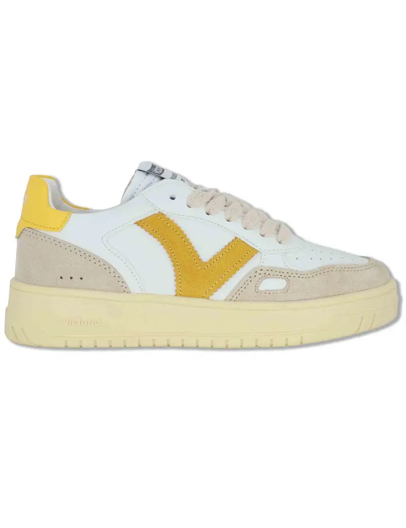 Sneakers Seul in pelle bianca con logo senape Donna 1257136 50_Amarillo