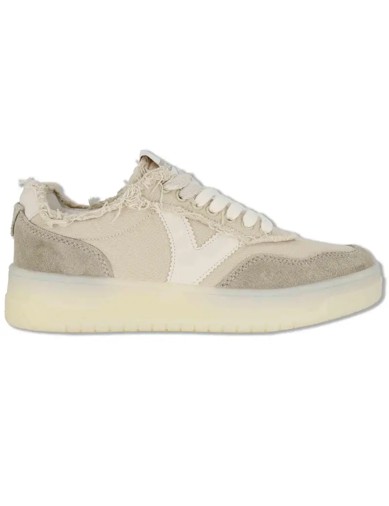 Sneakers Seul in tessuto e pelle beige con suola alta Donna 1257146 80_Beige
