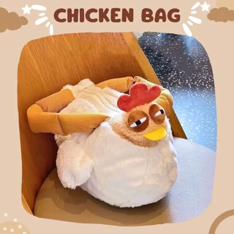 Vicyol S&D Borsa a Forma di Pollo. Zaino in Peluche Casual, Borsa in Peluche Divertente, Peluche a Forma di Gallina, Borsa a Forma di Gallina con Manico, Divertente per Bambini e Adulti miniatura 2