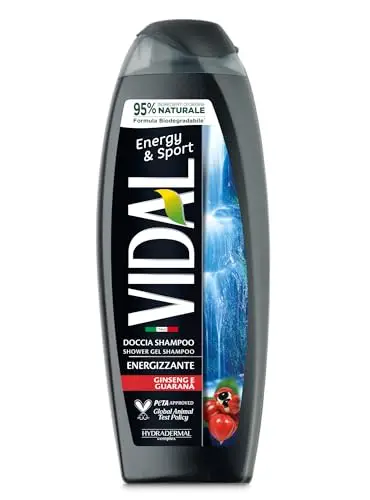 Vidal - Docciaschiuma Energy & Sport, Formula Energizzante, con estratti di Ginseng e Guaranà, Dermatologicamente