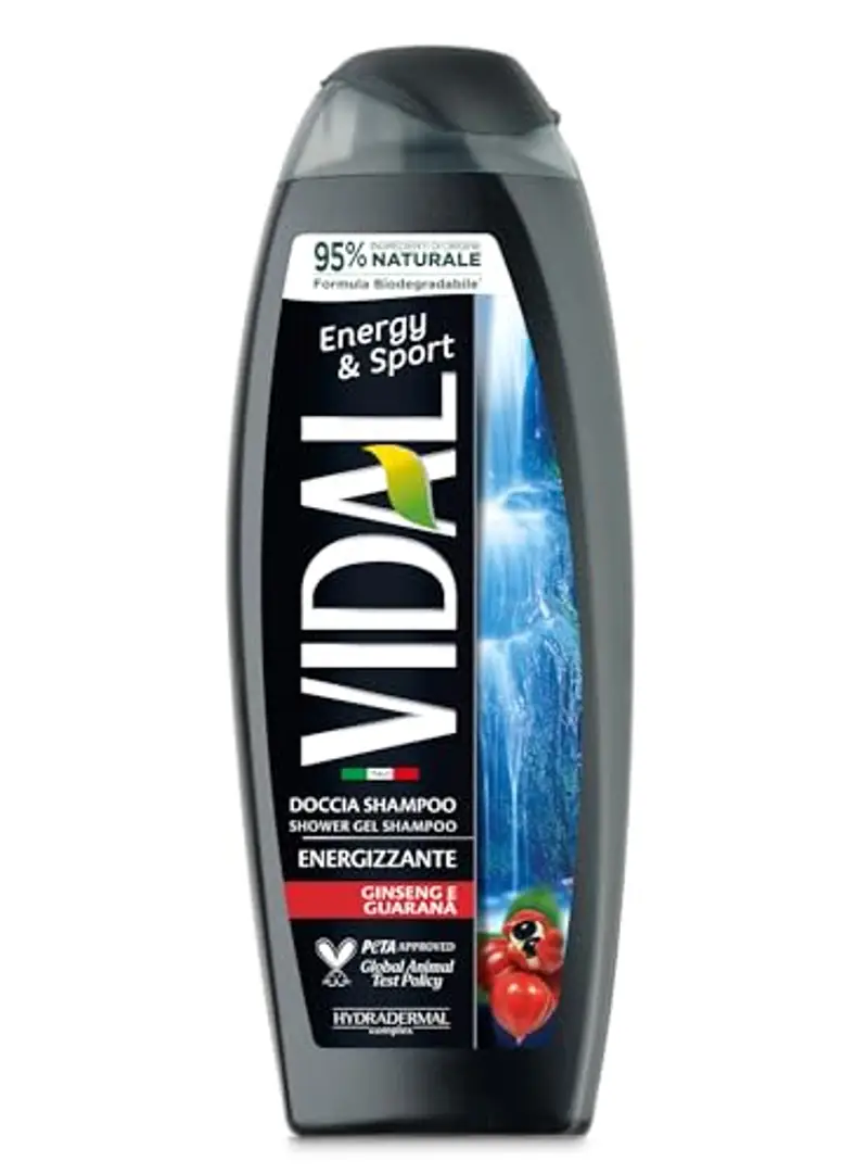 Vidal - Docciaschiuma Energy & Sport, Formula Energizzante, con estratti di Ginseng e Guaranà, Dermatologicamente Testato, 250ml