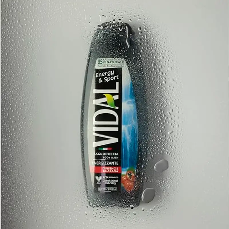Vidal - Docciaschiuma Energy & Sport, Formula Energizzante, con estratti di Ginseng e Guaranà, Dermatologicamente Testato, 250ml miniatura 2