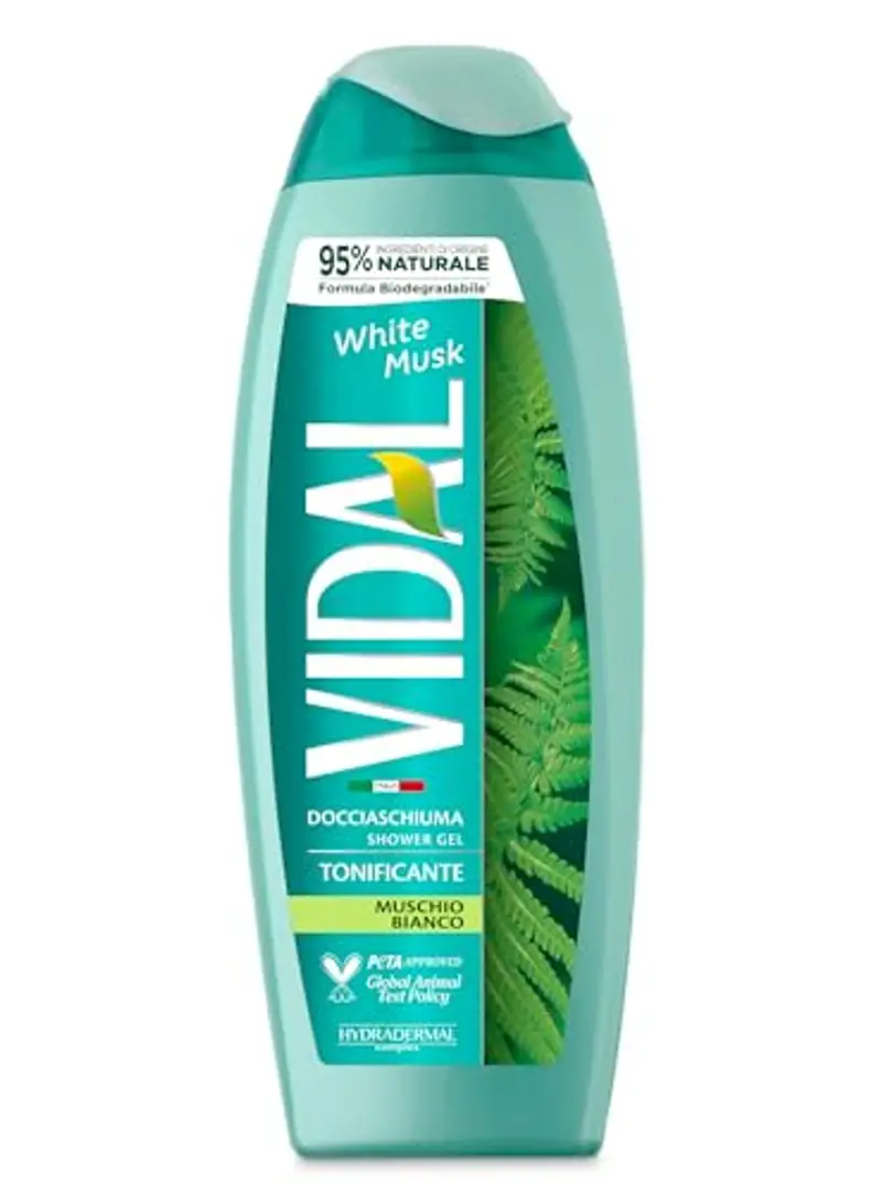 Vidal - Docciaschiuma White Musk, Formula Tonificante, Fragranza Muschio Bianco, Dermatologicamente Testato, 250ml