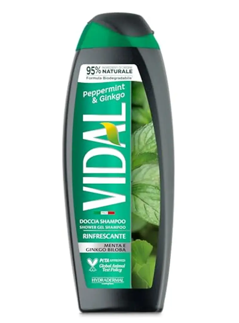 Vidal - Docciashampoo Peppermint & Ginkgo, Formula Rinfrescante, con estratti di Menta e Ginkgo Biloba, Dermatologicamente Testato, 250ml