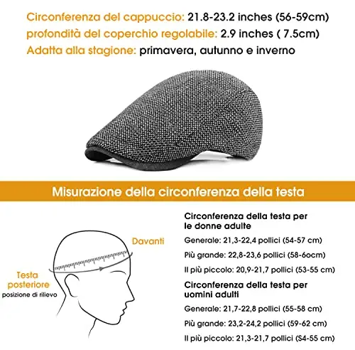 Vijamiy Coppola Uomo Stile Britannico 56-59 cm, Lana Berretto Regolabile Plaid Berretti Unisex Cappello Invernale Basco miniatura 2