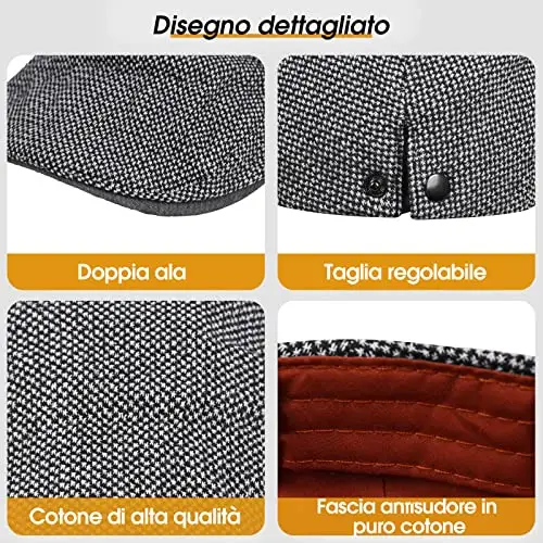 Vijamiy Coppola Uomo Stile Britannico 56-59 cm, Lana Berretto Regolabile Plaid Berretti Unisex Cappello Invernale Basco miniatura 3