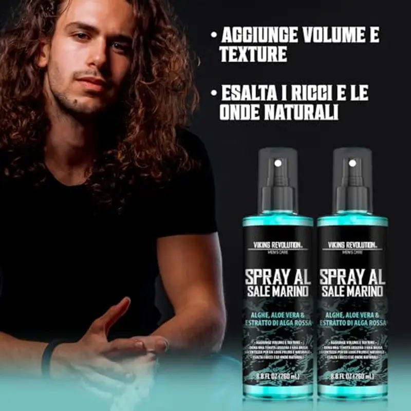 Viking Revolution - Sea Salt Spray - Spray al Sale Marino per Capelli Uomo con Alghe, Aloe Vera ed Alga Rossa - Spray Volumizzante per Aggiungere Volume e Texture - Spray Texturizzante - 2 x 260 ml miniatura 3