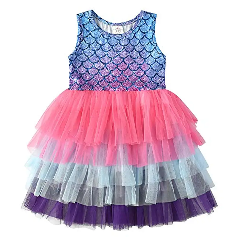 VIKITA Vestito Ragazze Principessa Sirena Colorata Costume Abiti SH4594 6-7 Anni