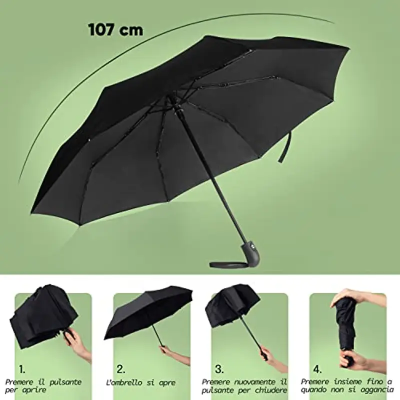 Villkin Ombrello resistente alle tempeste con accensione automatica, ombrello robusto e di alta qualità, nero, per uomo e donna, 107 cm di larghezza miniatura 2