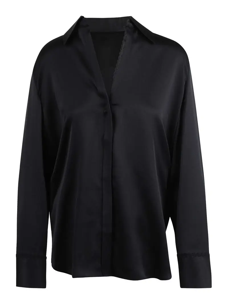 Camicia In Seta Con Orlo In Pizzo Nero