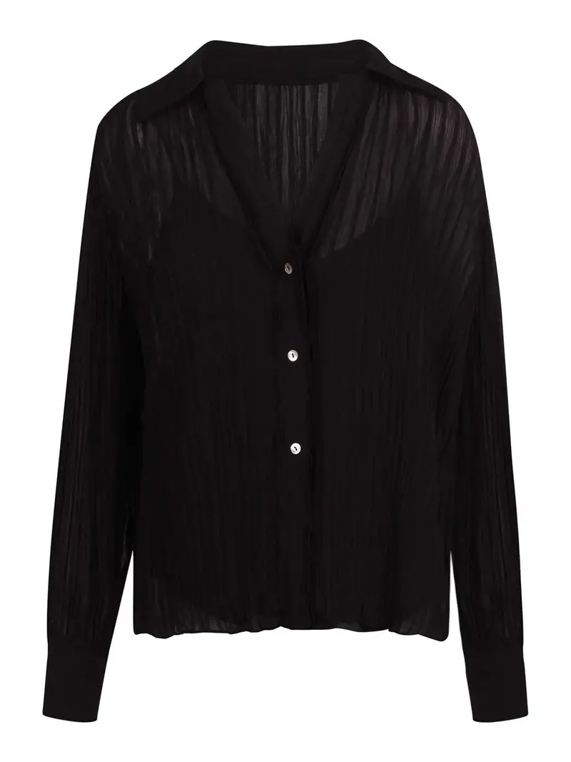 Camicia Semi-Trasparente Effetto Stropicciato Nero