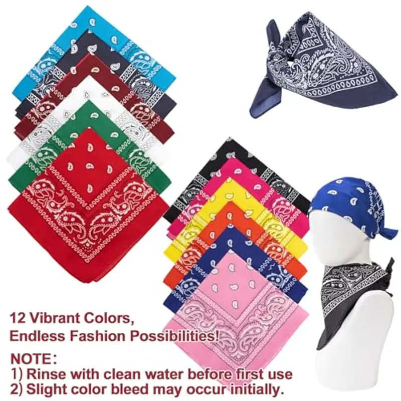 Vinuwu Set di 12 Bandana, Paisley Bandane Colorate Unisex per Uomo Donna, 55 x 55cm Stylish Fascia Capelli Foulard Capelli, Fascia Sudore Testa, Square Foulard Estivo Bandane Accessori miniatura 3
