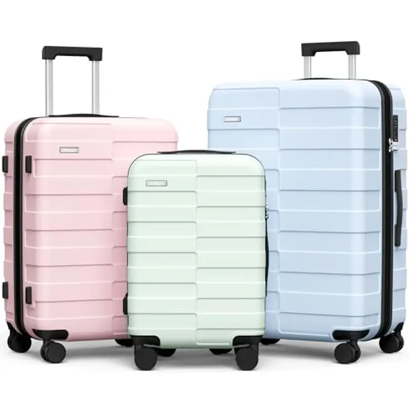 Vipbox Set 3 Valigie Rigide (3 ANNI DI SERVIZIO VIP) Espandibile Policarbonato Ultra Leggera Set Trolley da Viaggio Durevole Valigia con Chiusura TSA e 4 Ruote, Macaron (BPG)