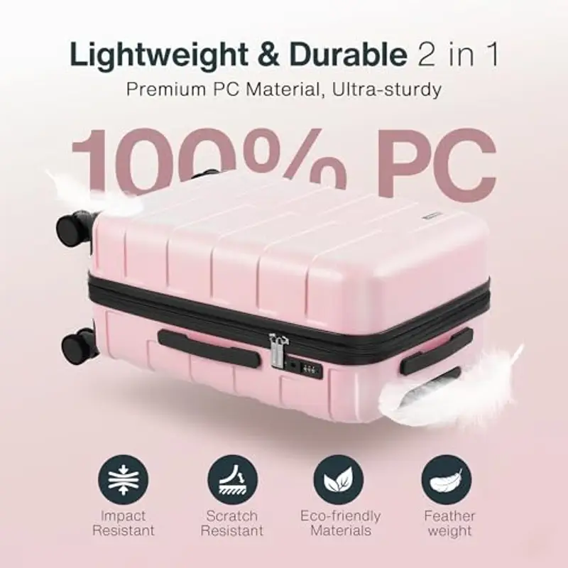 Vipbox Set 3 Valigie Rigide (3 ANNI DI SERVIZIO VIP) Espandibile Policarbonato Ultra Leggera Set Trolley da Viaggio Durevole Valigia con Chiusura TSA e 4 Ruote, Macaron (BPG) miniatura 3