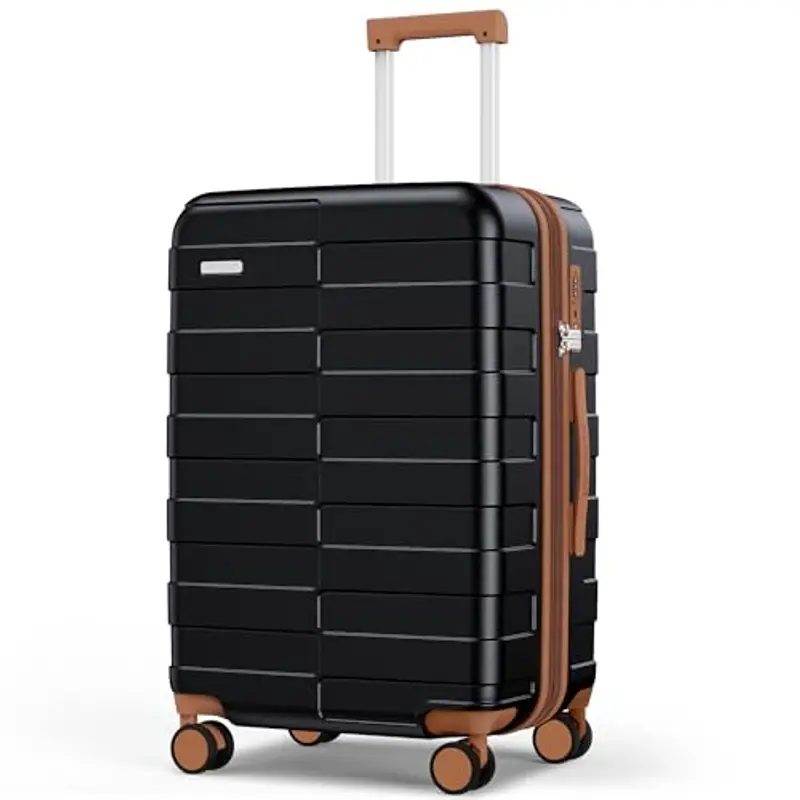 Vipbox Valigie Rigide Piccolo 55cm (3 ANNI DI SERVIZIO VIP) Policarbonato Ultra Leggera Trolley da Viaggio Durevole Valigia con Chiusura TSA e 4 Ruote, Nero Premium