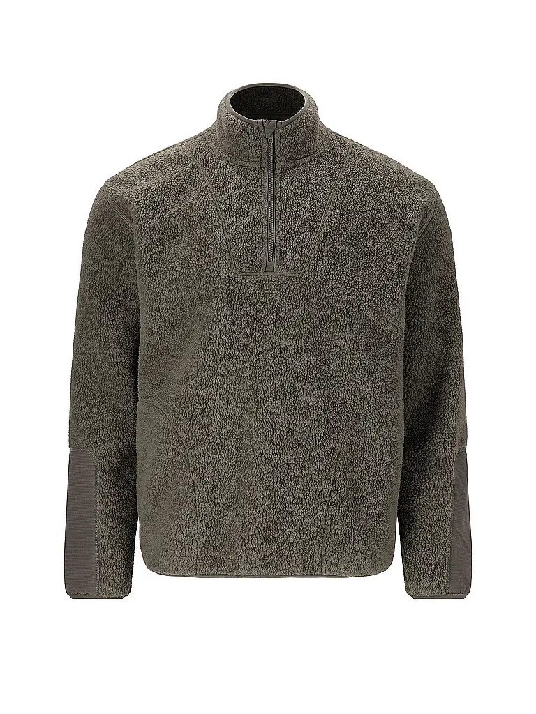 Sweater in pile da uomo con mezza zip verde scuro | M
