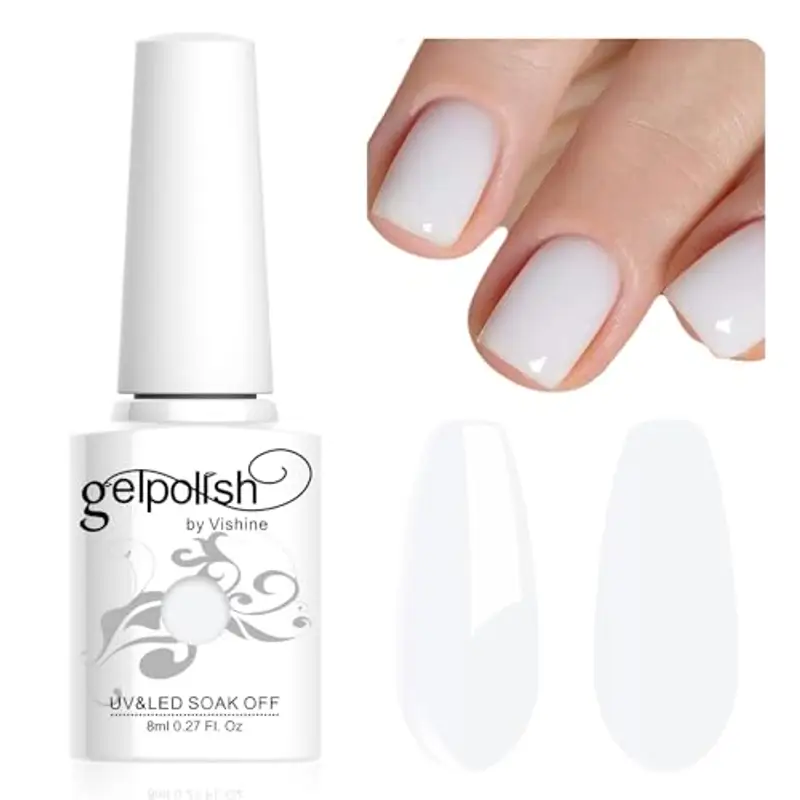 Vishine 8ml Gel Semipermanente Bianco Latteo, Smalto per Unghie Semipermanente Naturale French Manicure Gel Bianco Latteo per Nail Art UV LED Gel