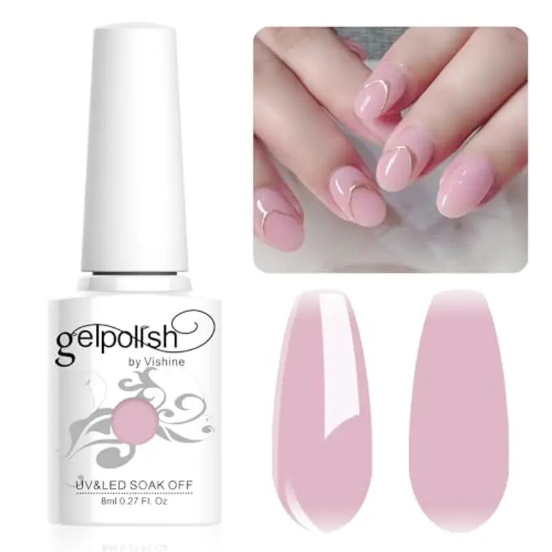 Vishine 8ml Smalto Gel Semipermanente Nude Chiaro, Smalto per Unghie Semipermanente Nude Chiaro UV LED Soak Off per Nail Art French Manicure