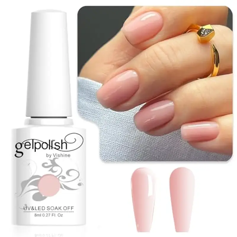 Vishine 8ml Smalto Semipermanente Neutro Trasparente, Gel Smalto per Unghie Naturale Rosa Chiaro Effetto Gelatina per Manicure Francese Nail Art UV LED Gel Soak Off