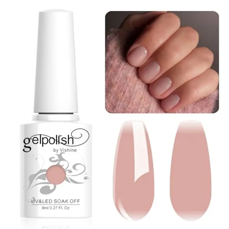 Vishine 8ml Smalto Semipermanente Rosa Nude, Smalto per Unghie Gel Semipermanente Rosa Nude UV LED Soak Off per Nail