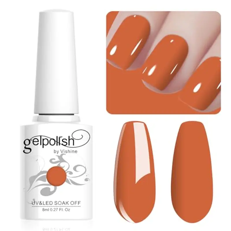 Vishine Gel Nail Polish, 1Pcs 8ml DarkOrange Gel Polish Soak Off UV LED Gel Nail Art DIY Gel Nail Manicure for Girls Women #060