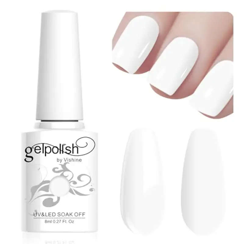 Vishine Gel Nail Polish, 1Pcs 8ml French White Gel Polish Soak Off UV LED Gel Nail Art DIY Gel Nail Manicure for Girls Women #046