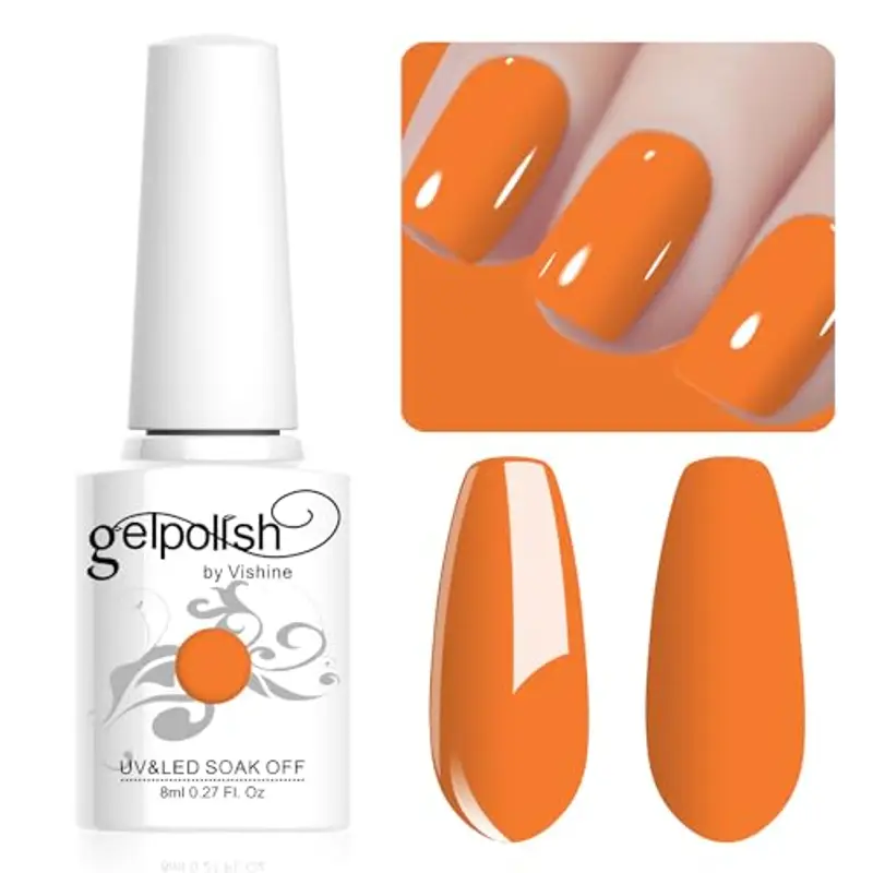 Vishine Gel Nail Polish, 1Pcs 8ml Orange Gel Polish Soak Off UV LED Gel Nail Art DIY Gel Nail Manicure for Girls Women