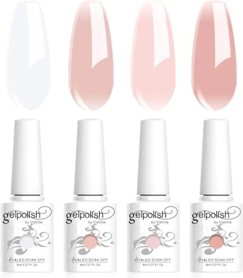 Vishine smalto gel semipermanente, 4 colori, trasparente, bianco latte, rosa, smalto naturale, gel di cristallo, asciugatura con UV/LED, 8 ml
