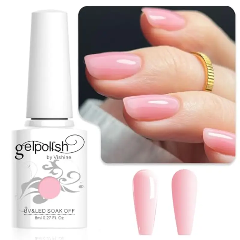 Vishine Smalto Gel Semipermanente Rosa Latteo Milky Pink Jelly, Smalto per Unghie Gel Traslucido Naturale Manicure Francese Soak Off UV LED Nail Art Colore E021 8ml