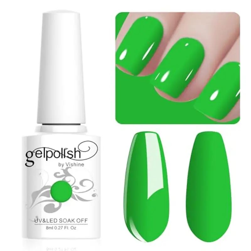 Vishine Smalto per Unghie, 8ml Verde Soak Off UV LED per Nail Art Fai Da Te, Manicure per Ragazze e Donne #066