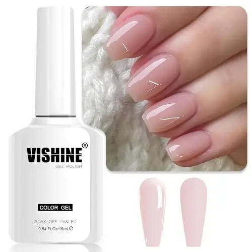 Vishine Smalto per unghie rosa pallido, gel UV traslucido per manicure francese a casa, colore E027