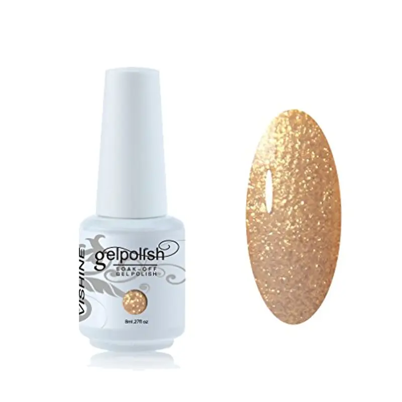 Vishine - Smalto per unghie semipermanente, soak-off UV LED, base top coat manicure, 8 ml, oro chiaro n. 380