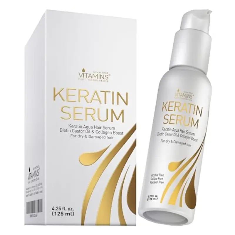 Vitamins Siero per Capelli alla Cheratina - Trattamento Idratante Anti-Crespo al Collagene con Biotina per Capelli Secchi, Crespi, Danneggiati Ondulati o Lisci