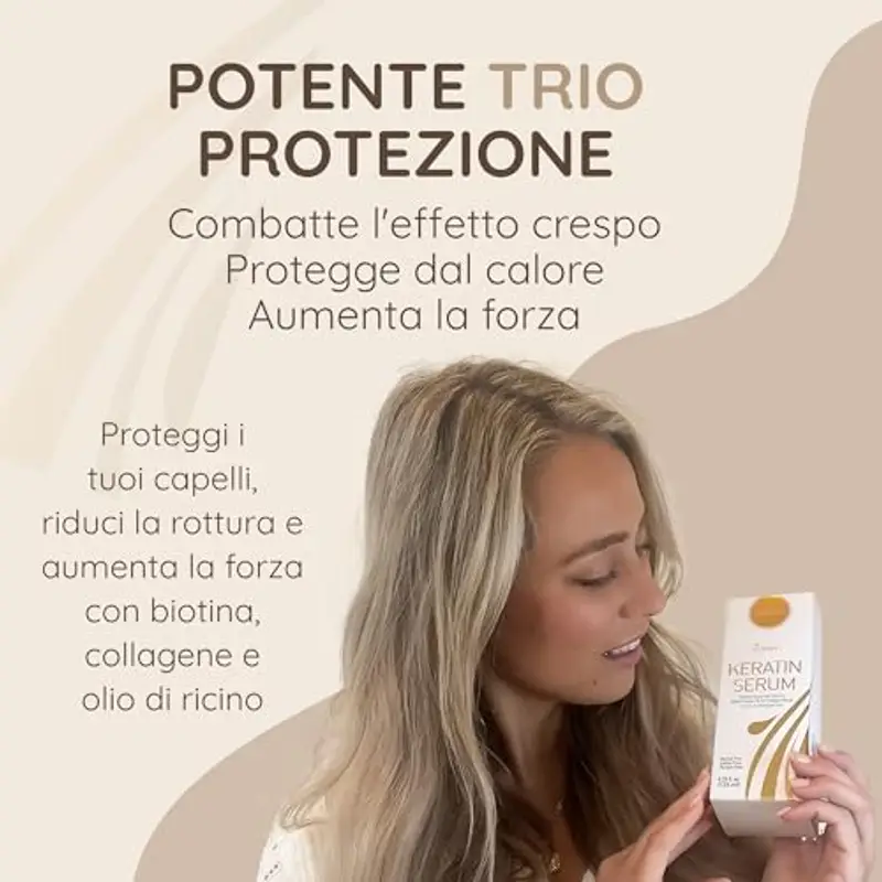 Vitamins Siero per Capelli alla Cheratina - Trattamento Idratante Anti-Crespo al Collagene con Biotina per Capelli Secchi, Crespi, Danneggiati Ondulati o Lisci miniatura 3